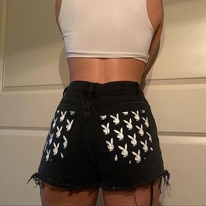 PACSUN x PLAYBOY Bunny Denim Shorts -size 24, black